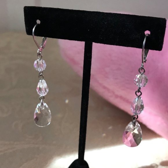 NADRI Crystal Drop Lever Back Earrings 2” - Picture 7 of 16
